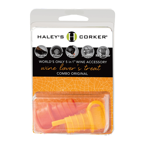Haley's Corker Halloween 2-Pack Original Candy Corn Yellow and Pumpkin Orange 5-in-1 Wine Corker