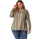 thumbnail image 4 of Women's Plus Size Blouse Colorful Round Neck Elastic Cuff Long Sleeve Stripe Top Multicolor 4X, 4 of 7