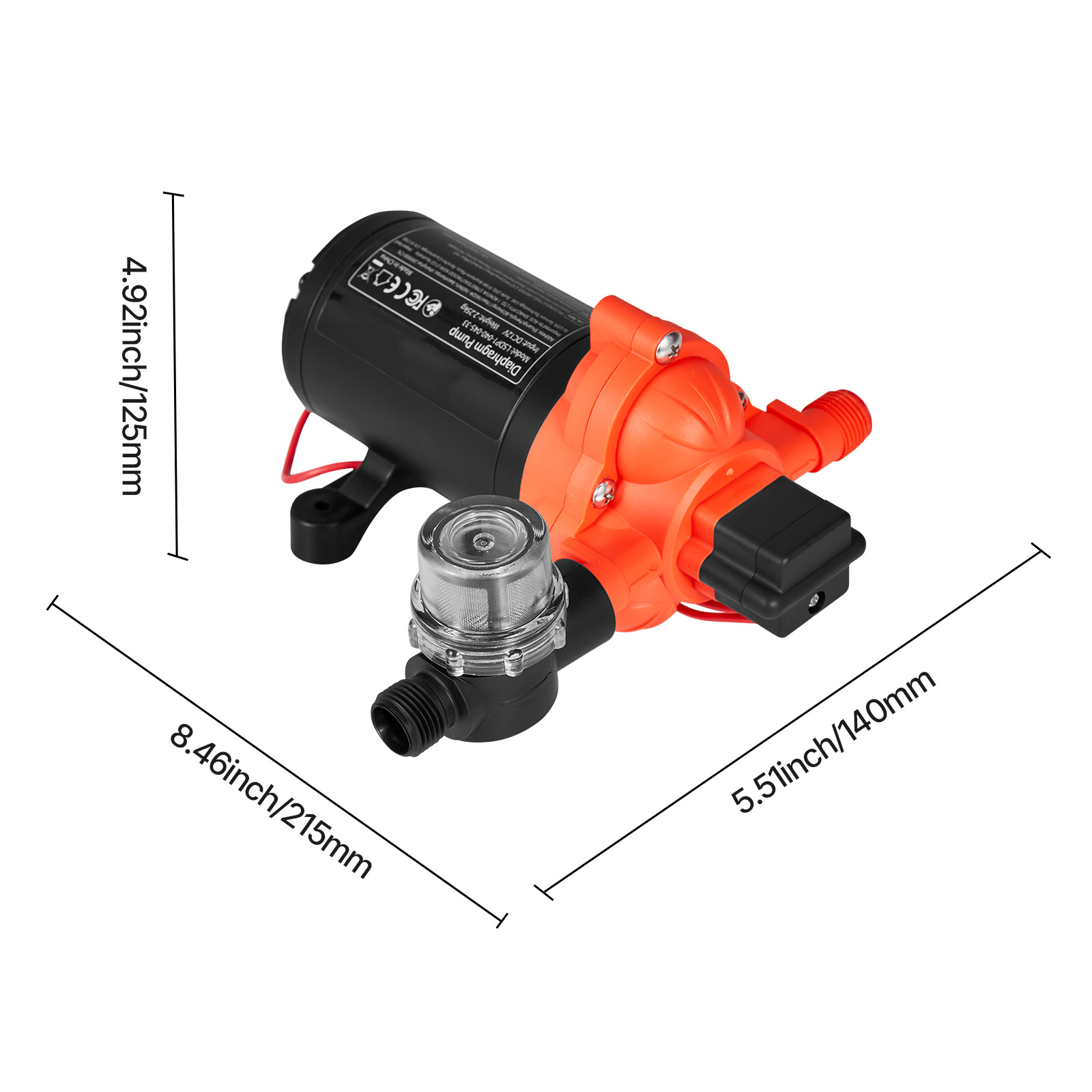 KFFKFF 4 GPM Flow Rate, 3-Chamber Self-Priming Diaphragm Pump with Automatic Pressure Switch, 40 PSI Max Pressure, 12V DC RV Water Pump
