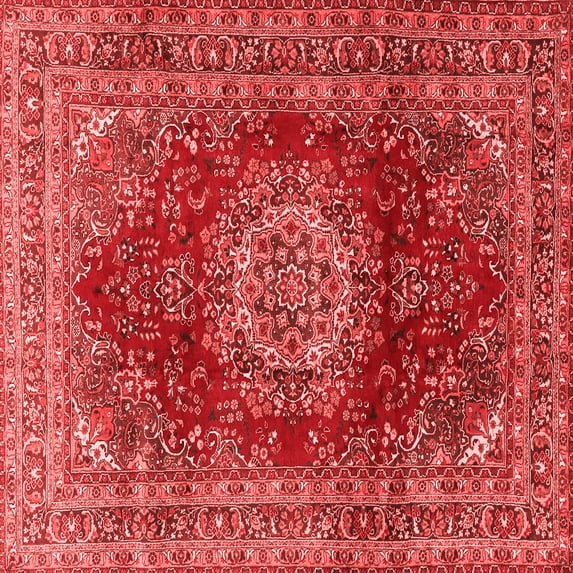 Ahgly Company Indoor Square Medallion Red Traditional Area Rugs, 5' Square