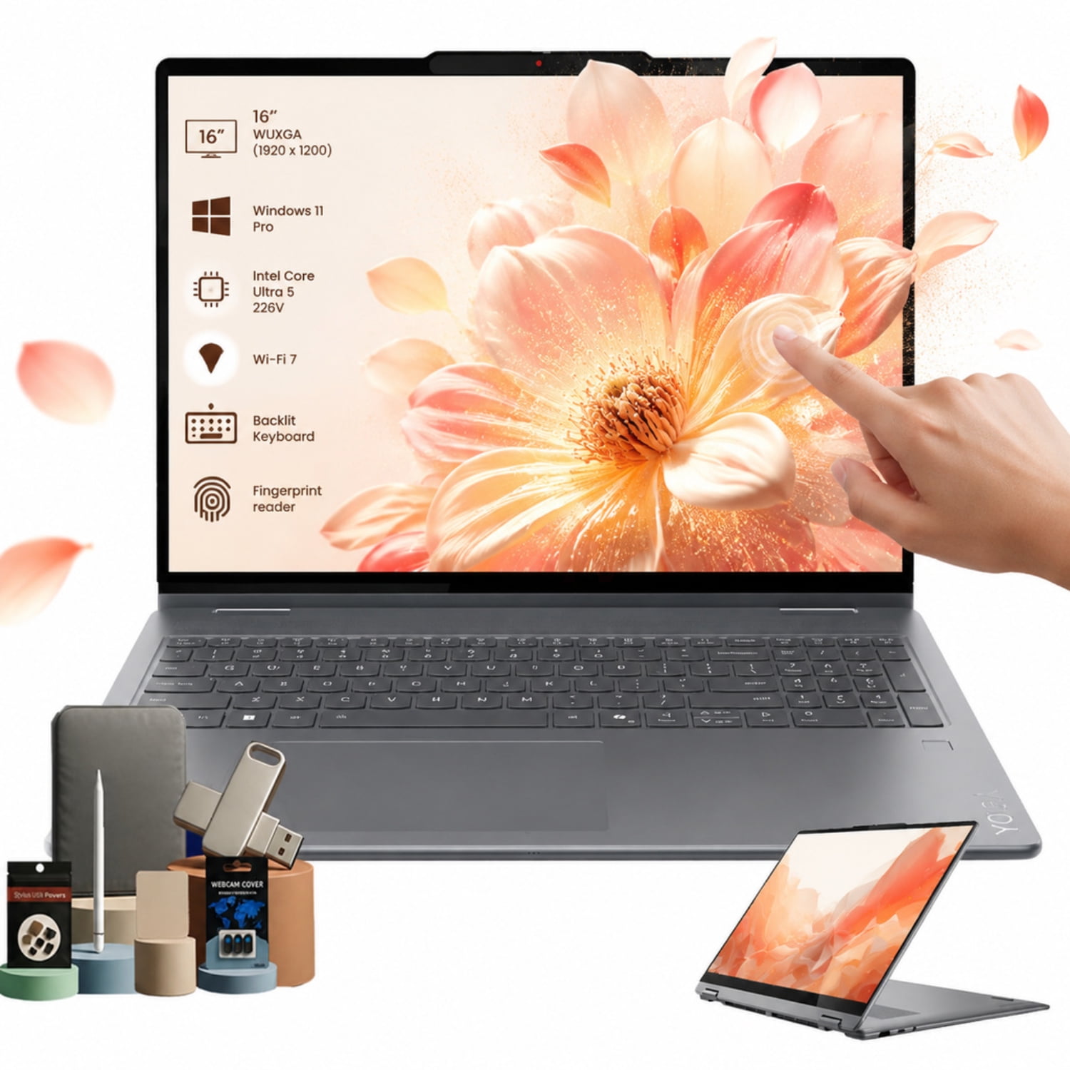 Lenovo Yoga 7i 16" AI 2-in-1 Laptop, Intel Core Ultra 5 226V, 16GB LPDDR5X, 1TB SSD, 16" WUXGA IPS Touch, Thunderbolt 4, Wi-Fi 7, Windows 11 Pro