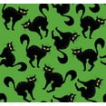 thumbnail image 2 of Halloween Creepy Black Cats on Green 100% Cotton Fabric, 2 of 4
