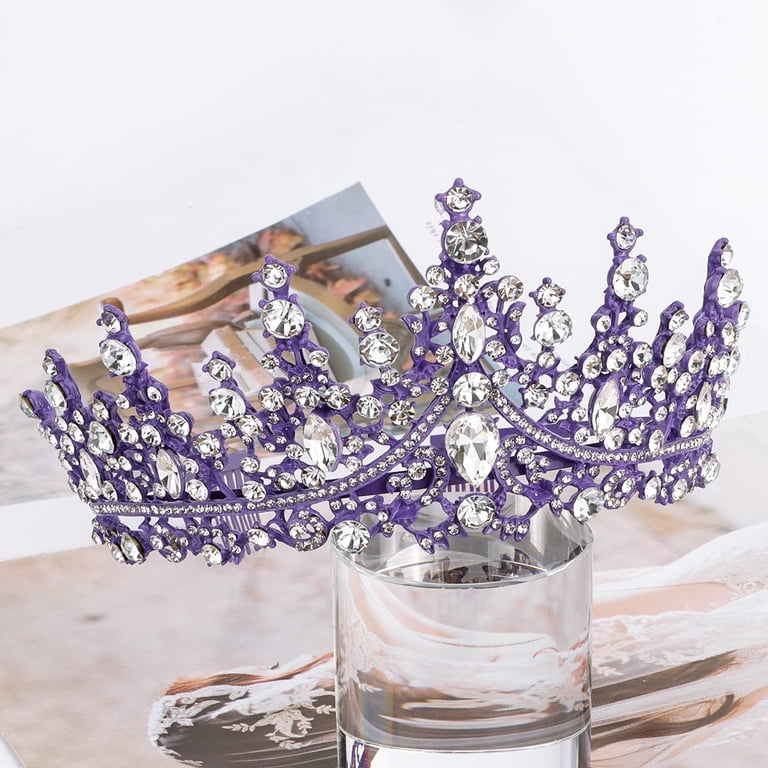 Purple Crystal Tiara Crown for Women Girls Princess Headband with Combs JWICOS Light Purple Crystal Tiara for Women & Girls  main image 4