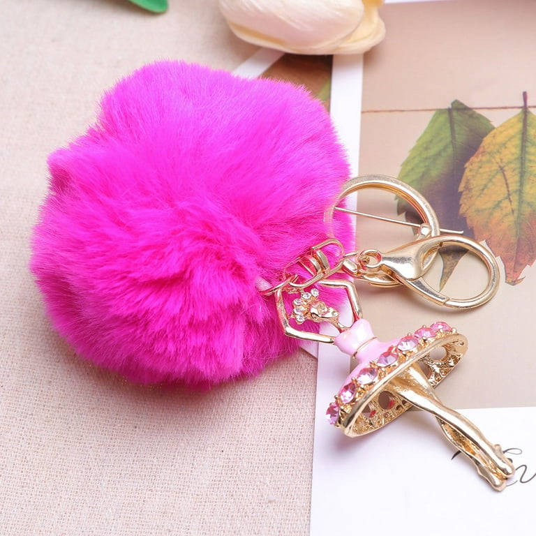 SPRING PARK Cute Cherry Keychain Fluffy Pom pom Ball Bag Car Pendant Charm  Key Keyring 