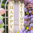 thumbnail image 6 of Mocsicka Pink Floral Birthday Banner Flower Birthday Party Porch Sign Happy Birthday Door Decorations, 6 of 8