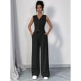 thumbnail image 6 of Womens Two Piece Outfits Summer Fashion Button V Neck Crop Vest Blazer and Wide Leg Pants Suit Matching Black L, 6 of 9