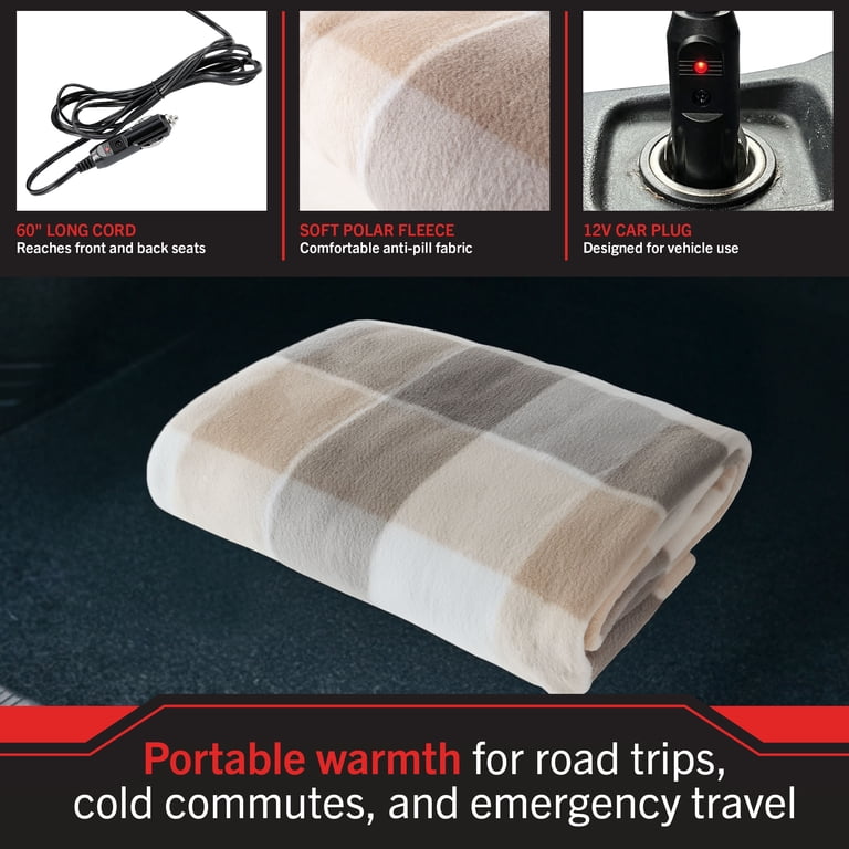 Stalwart 12V Heated Travel Blanket, Gray Plaid photo 2