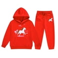 thumbnail image 1 of PMVFHDE Ensembles d'Hiver pour Filles Sweat à Capuche Imprimé Cheval de Dessin Animé et Joggeurs avec Poche à Cordon Style Ranch Manches Longues Rouge, 4-5 Ans, 1 of 4