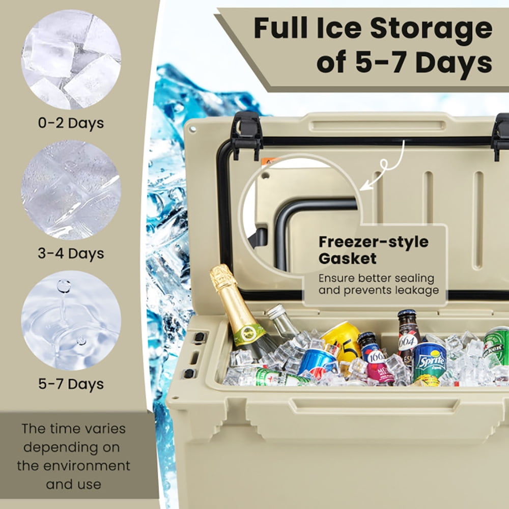 Aimee Lii Rotomolded Cooler with Integrated Cup Holders and Bottle Opener, Portable Water Cooler, Brown Aimee Lii Rotomolded Cooler with Integrated Cup Holders and Bottle Opener, Portable Water Cooler, Brown