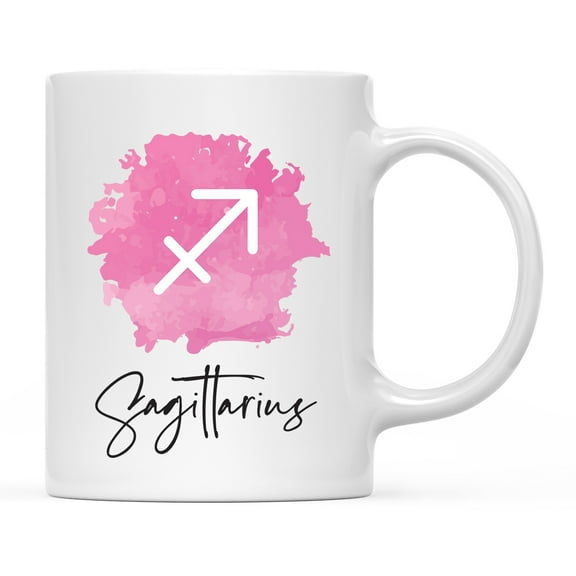 Koyal Wholesale Zodiac Sign Ceramic Coffee Mug, Sagittarius Sign Symbol, Pink Watercolor Design