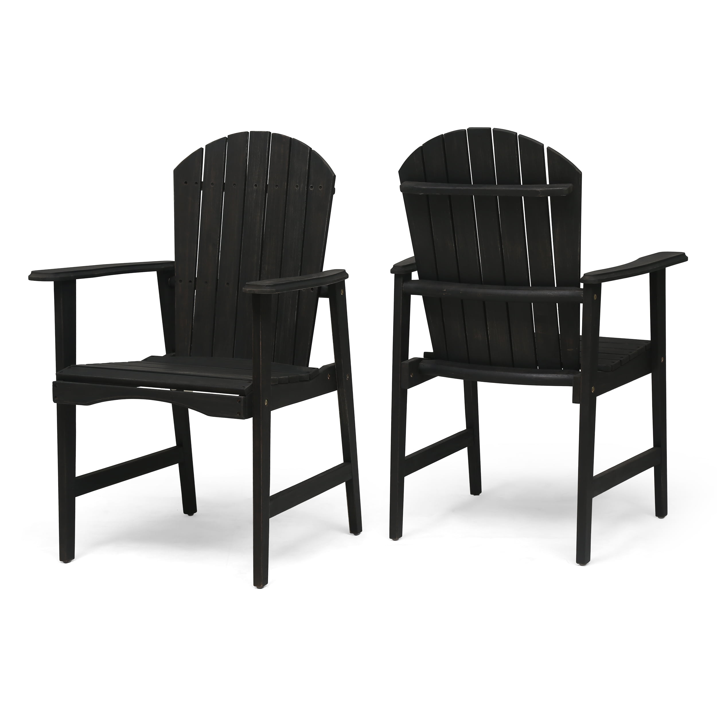 Outdoor Weather Resistant Adirondack Chair Set of 2, Acacia Wood Dining Seats for Patio Garden, Dark Gray