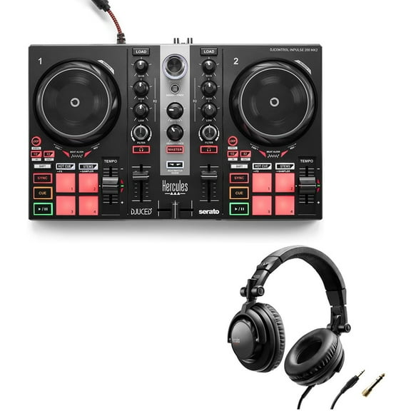 Hercules DJControl Inpulse 200 MK2 - Compact DJ Controller Bundle with Hercules HDP DJ45 Closed-Back, Over-Ear DJ Headphones