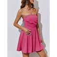 thumbnail image 6 of Women'S Bubble Mini Short Dress 2025 Summer Casual A Line Strapless Tube Top Sundress Trendy Smocked Dresses Rose Red M, 6 of 7