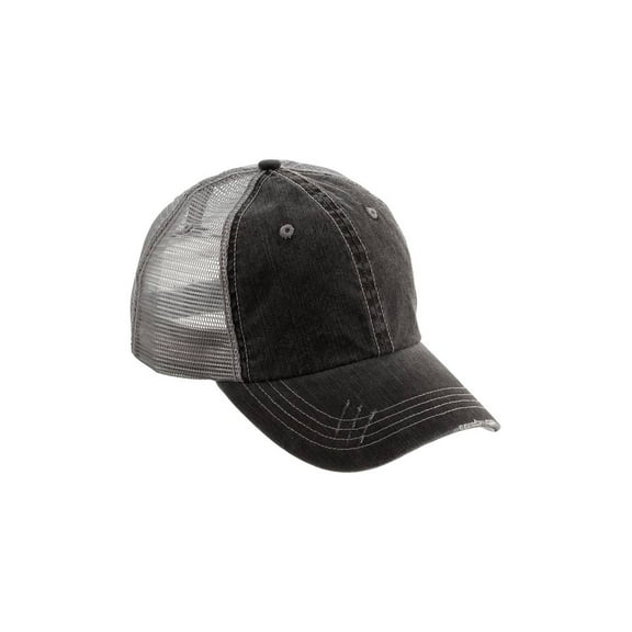 Top Headwear Herringbone Cotton Twill/Mesh Cap - Black