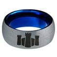 thumbnail image 2 of Tungsten Middle Ages Castle Fortress Band Ring 8mm Men Women Comfort Fit Blue Dome Brushed Gray Polished, 2 of 4