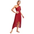 thumbnail image 3 of Zaldita Womens Lyrical Dance Dress Flowy Mesh One Shoulder Leotard Modern Contemporary Dancewear Burgundy XXL, 3 of 8