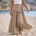 thumbnail image 3 of Women's Fashion Casual Solid Cotton Linen Maxi Skirt, Wrap Tie Waist Beach Cover Up Long Skirt Khaki L(L), 3 of 6