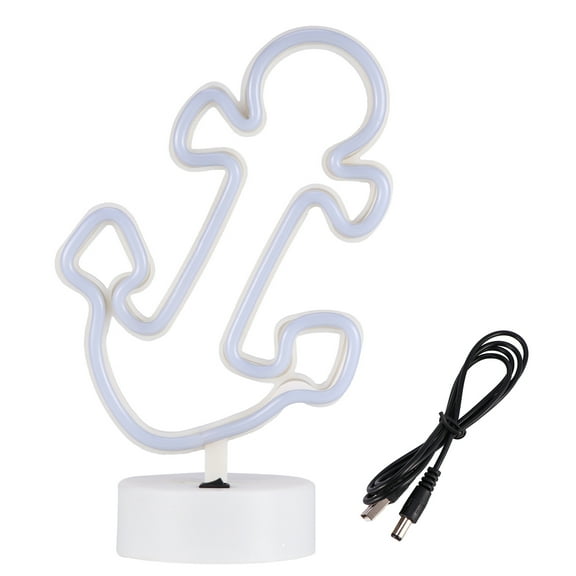 BESTONZON 1pc LED Sign Light Anchor Shape Design Night Light Round Base Neon Lamp Wall Art Decor Lamp for Home Party (without Battery White)