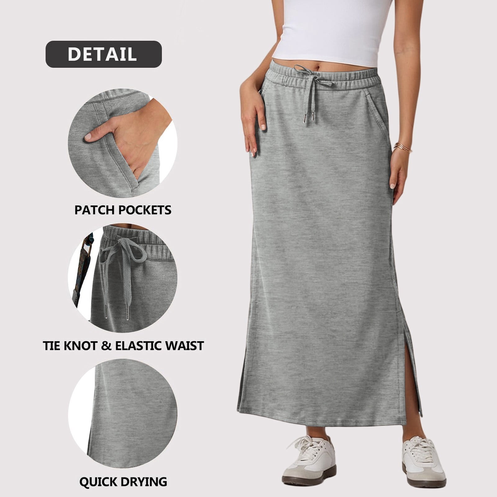 CIENVNSTG Women Maxi Skirts High Waisted Drawstring Long Skirts