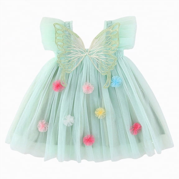 HCNTES Baby Girls Toddler Kids Summer Dress with Ruffle Sleeve Casual Sundress for Little Big Kids Children Spring Outfit 6-12M 2T 3T 4T 5T(5-6 Years,D01-Light Green)