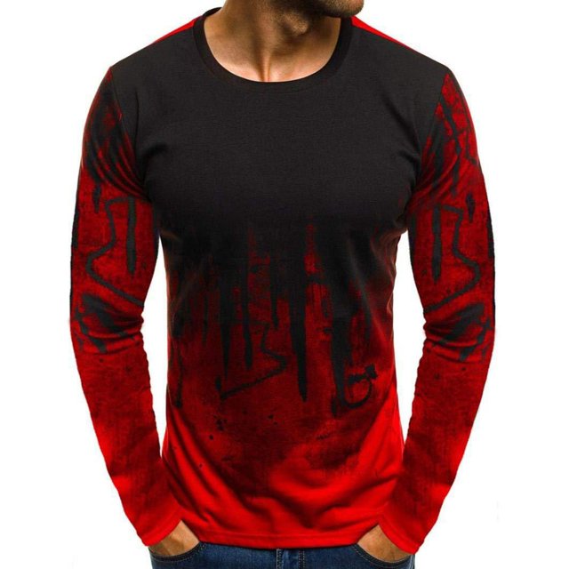 Camisas de Hombre Blusas de Manga Larga Con Cuello Redondo Camiseta Ajustada Con Degradado Camisetas Deportivas Informales de Entrenamiento Odeerbi ODB-4