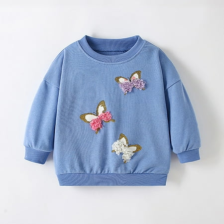 

WERYOUNG Toddler Girls Butter Fly Cartoon Printed Casual Round Neck T-Shirt Sweatshirt Long Sleeve Tops Child Baby Dailywear