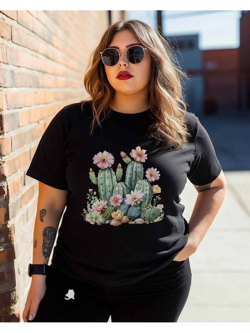 Cactus Flowers T Shirts for Women Short Sleeve Cotton Crewneck T