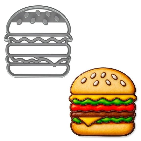 Hamburger Cookie Cutter & Stamp 4x3.79" for Baking Fondant Clay Embosser Gifts