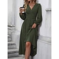 thumbnail image 4 of Women Casual Dress Dot Neck Lantern Sleeve Ruched Waist Dress Midi Dress, 4 of 4