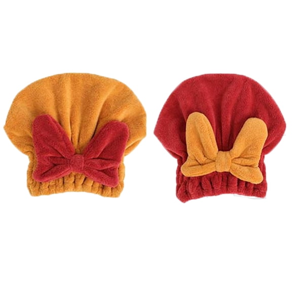NWOKYZGH Microfiber Hair Drying Caps, 2-Pack Extra Soft and Ultra Absorbent Fast-Drying Hair Turban Wraps, Shower Caps for Girls and Women with Cute Bowtie Design