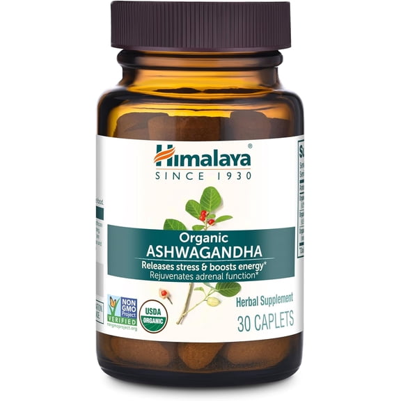 Himalaya Organic Ashwagandha Root for Stress, Energy and Adrenal Support, 670 mg, 30 Caplets