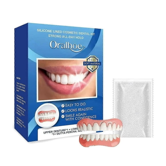 Prótesis dentales cosméticas, conjuntos de prótesis dentales cosméticas para realzar la apariencia de la sonrisa. Prótesis dentales de material cómodo.