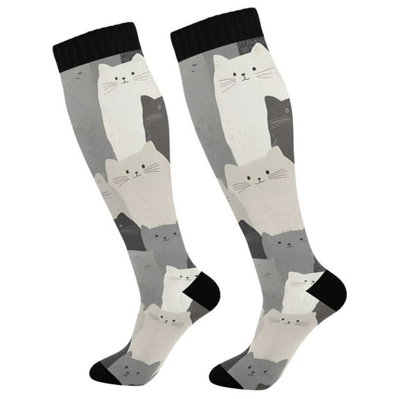 FORMRS Womens Knee High Socks Casual Long Thick Travel Daily Wear, 1 Pair, Gray Cute Cats