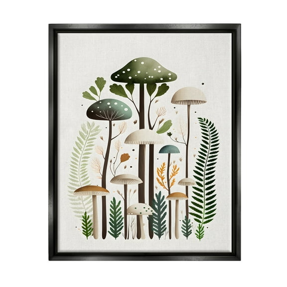 Stupell Industries Whimsical Green Mushrooms Botanical & Floral Painting Black Floater Framed Canvas Art Print Wall Art, 17 x 21