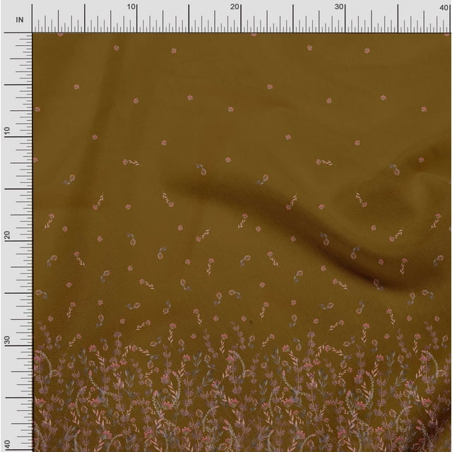 Soimoi Polyester Crepe Fabric Leaves & Berries Panel Printed Fabric 1 Yard 52 Inch Wide