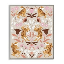 Stupell Industries Mirrored Boho Tigers Animals Painting Gray Framed Art Print Wall Art, 16 x 20