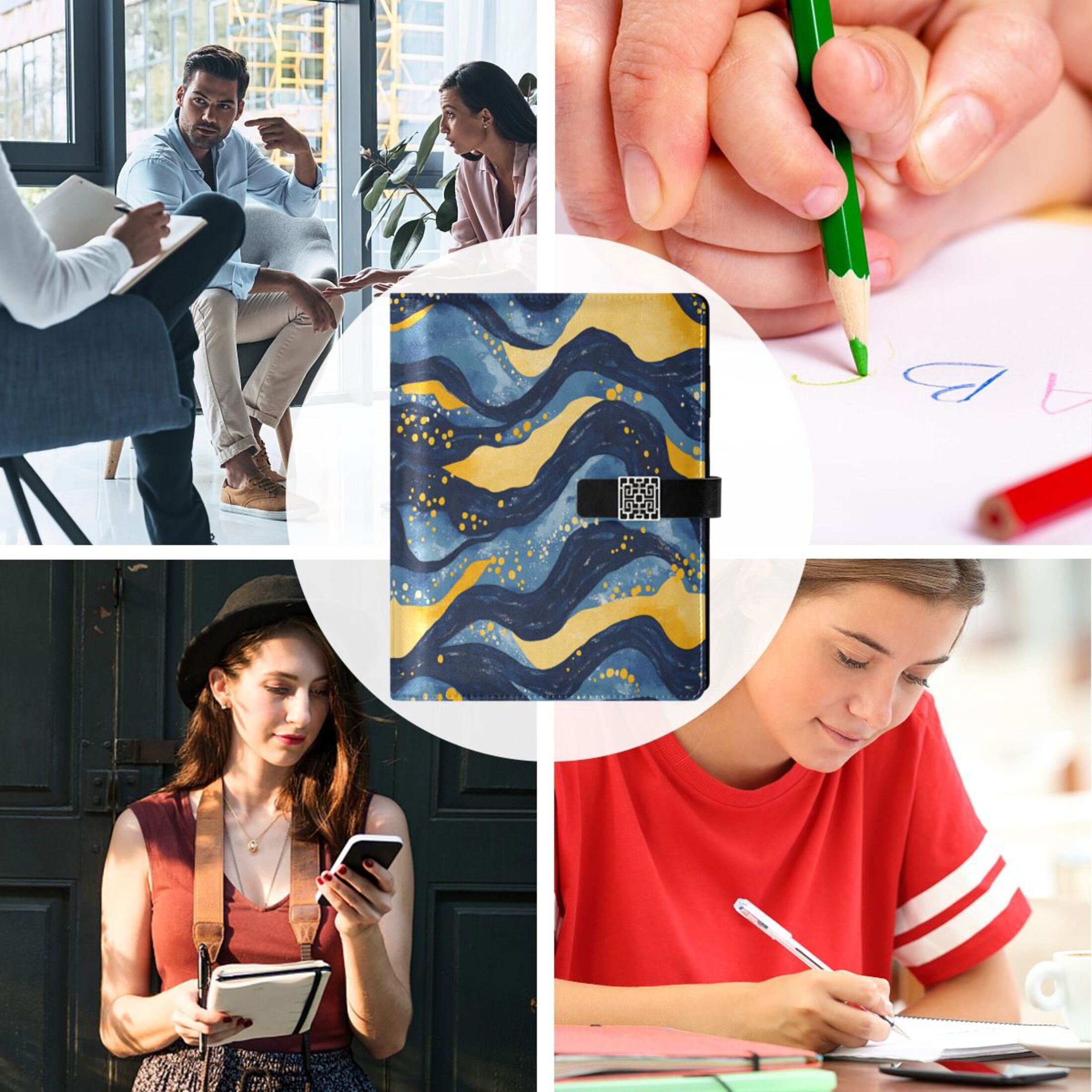 Leather Planner Leather Notebook Notebook Journal Binder Design Pen Pocket Design Convenient for Storage Blue River Pattern