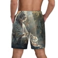 thumbnail image 2 of Lsque Mens Swim Trunks Forest Meditating White Tiger Pattern - Bathing Suit Compression Liner - Beach Swim Shorts Swimwear - (S-3XL) - Stretch Quick Dry -Small, 2 of 9