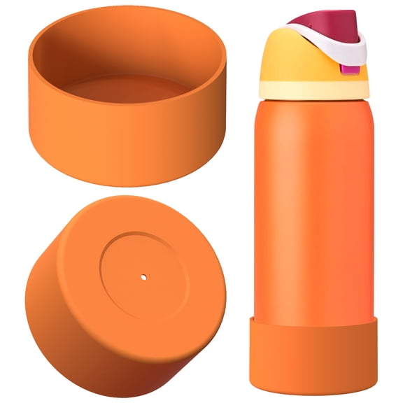 Linkidea 2 Pack Water Bottle Boot Compatible with Owala FreeSip 32oz, Twist 32oz, Silicone Anti-Slip Bottle Bottom Bumper Protector (Orange)
