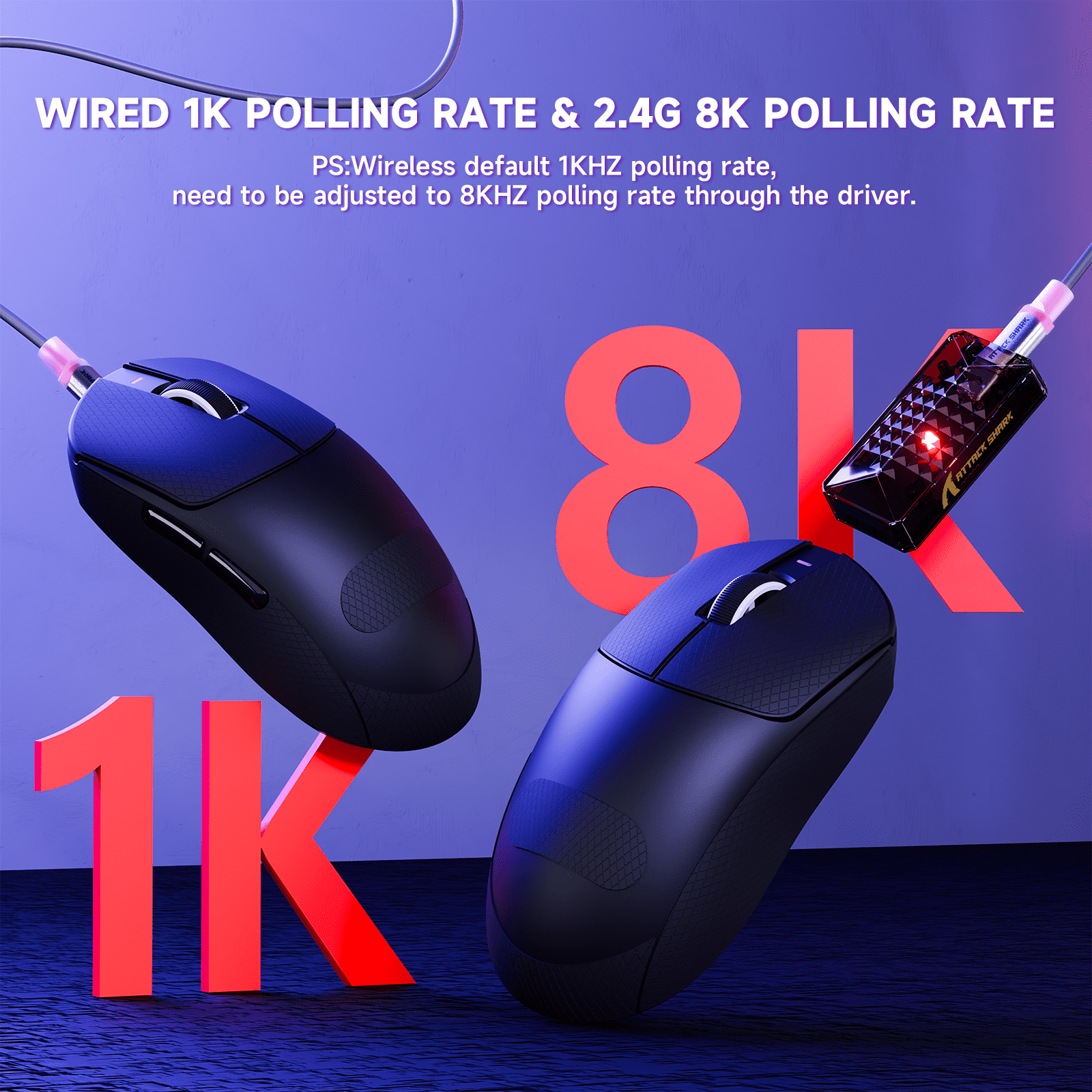 ATTACK SHARK X8PPO 8K Mouse with Grip Tape for Large Hand, 55g SUPERLIGHT, PixArt PAW3395PRO Gaming Sensor, BT/2.4G Wireless/Wired, 6 Adjustable DPI up to 40000, 500mAh Battery (Black)