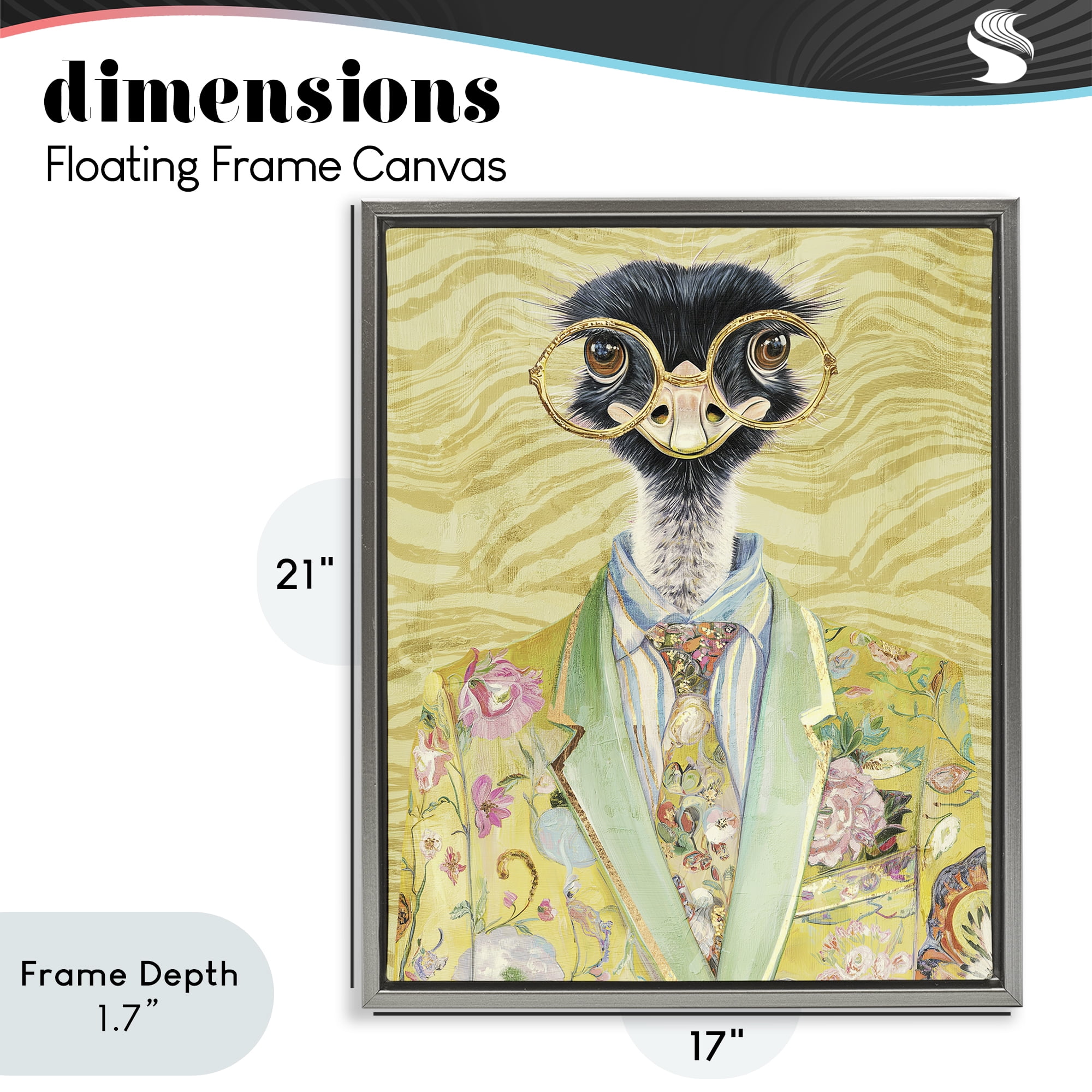 Stupell Industries Dandy Ostrich Portrait Gray Framed Floater Canvas Wall Art, design by Svetlana Aleynikova