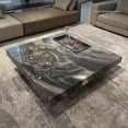 thumbnail image 2 of Modern Coffee Table for Living Room, 43.31" Square Living Room Table, Gray Sintered Stone Coffee Table with Black Metal Legs, Oversized Center Table Tea Table for Home Office, 2 of 5