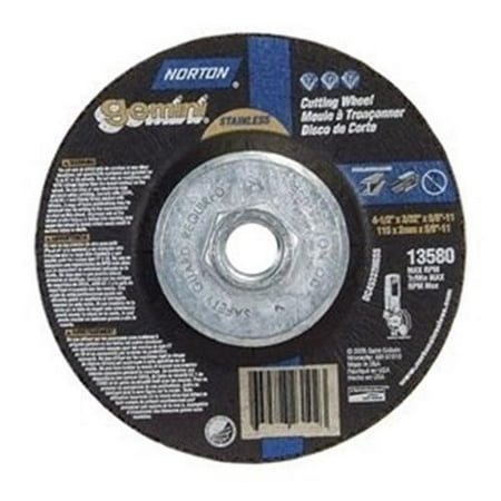

Norton 547-66252842027 4.5 in. Diameter x 0.09 in. Thick x 0.62 in. -11 Arbor Size Depress Center Wheels - Type 27