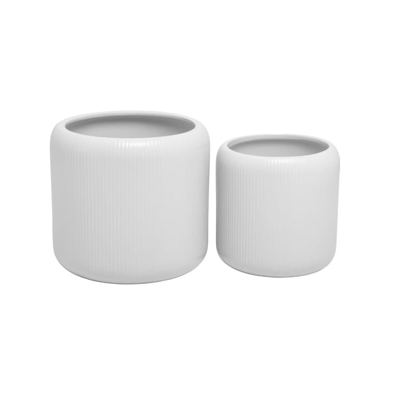 Ceyvon Matte White Ceramic Planter Pot Set of 2 Modern Indoor Decorative Flower Pots