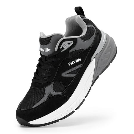 FitVille Mens Walking Shoes Extra Wide Athletic Sneakers with Arch Support  Black  10 x-Wide