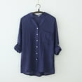 thumbnail image 3 of WTXUE Button-Up Shirts 3/4 Sleeve, Notch Neck Shirts for Women's Shirt Sun Loose Thin Cotton Linen Top withLinen Shirts Cover-Up for Women Dark Blue XL, 3 of 5