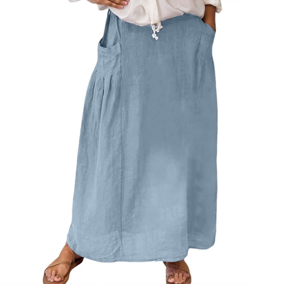Women's Casual Plus Size Maxi Skirts High Waist, Pleated, A-Line, with Pockets, Ideal for Travel and Various Occasions