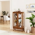 KEIKI Lighted Curio Display Cabinet - Adjustable Glass Shelves, Tempered Glass Doors, Dark Oak