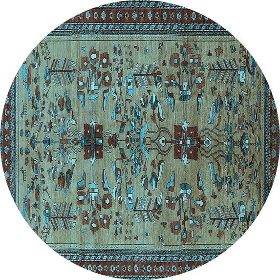 Ahgly Company Indoor Round Oriental Light Blue Industrial Area Rugs, 7' Round