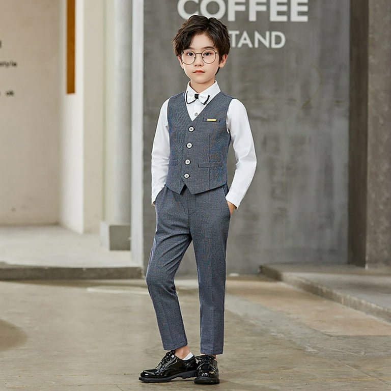 YTDSCS Toddler Kids Boys Formal Dress Suit Set Youth Slim Solid Color Vest  and Pants and Dress Shirt and Bowknot 4PCS Spring Fall Gentleman Outfit  1-14 Years - Walmart.com